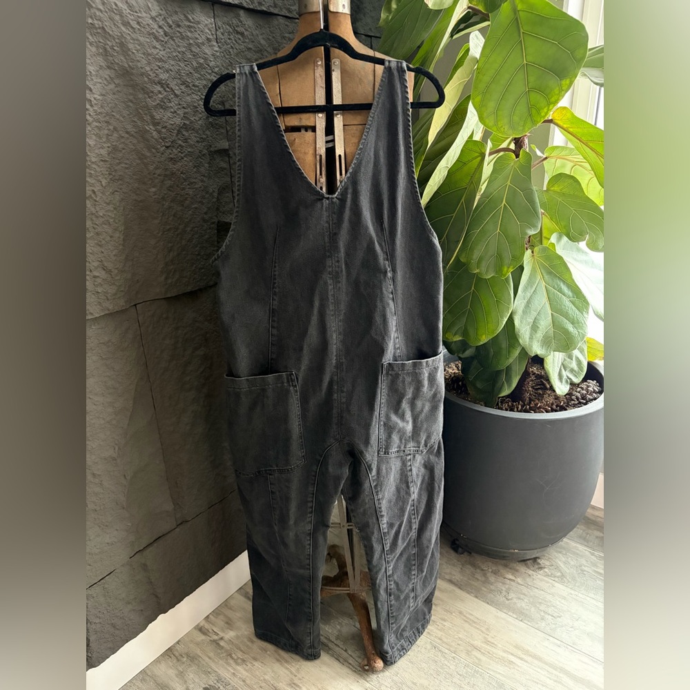 Free people Dark Gray Denim Overalls